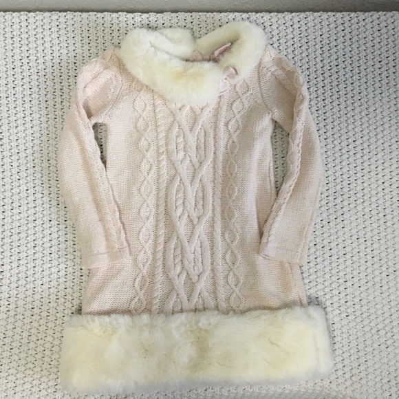 KATHERINE MALANDRINO SWEATER DRESS CREAM WITH FOUX FUR TRIM SIZE 4T - Picture 1 of 5